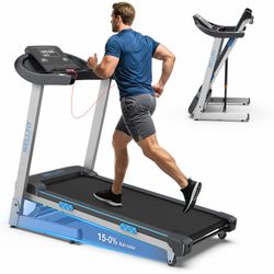 WELLFIT Auto Incline Folding Treadmill - 10% Incline Desk Walking Pad Treadmill with Handlebar, 400 lbs Heavy-Duty Capacity, Space-Saving Quiet Under-