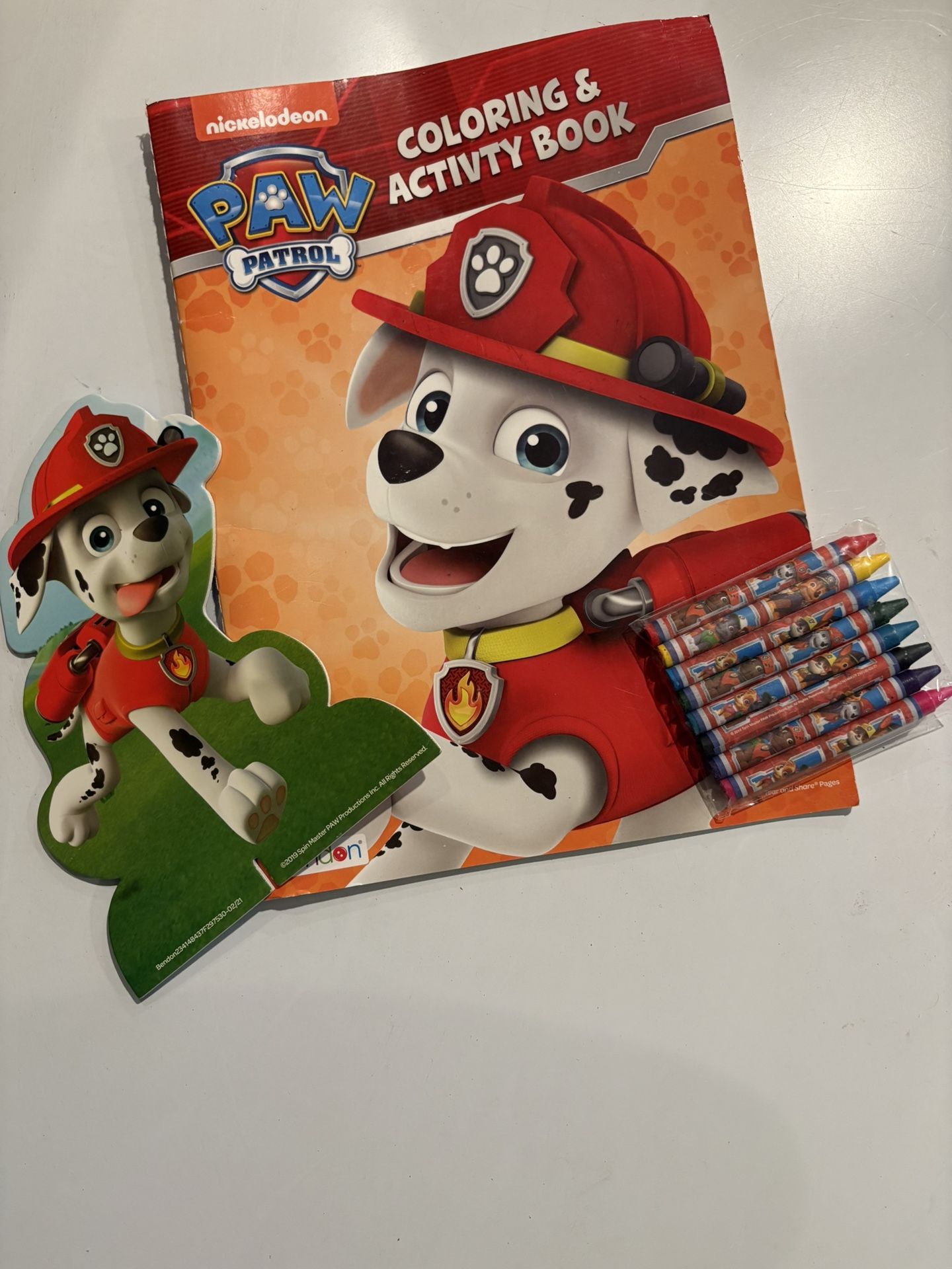 Paw patrol, Marshall, new coloring book, crayons, and cardboard cut out