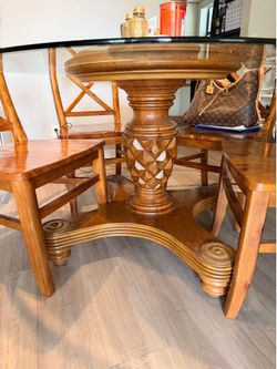 Tommy Bahama Style Glass Top Dining Room Table
