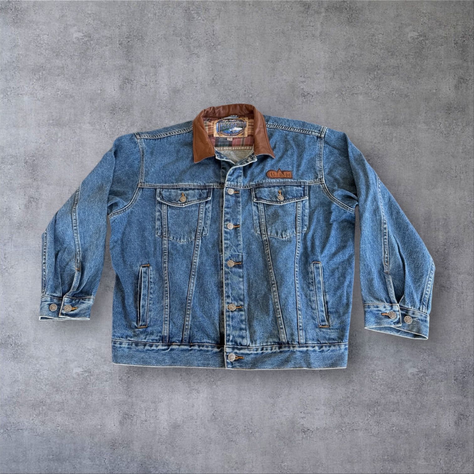 Vintage Dunbrooke Upstream Denim Trucker Jacket Leather Collar UPN Mens XL
