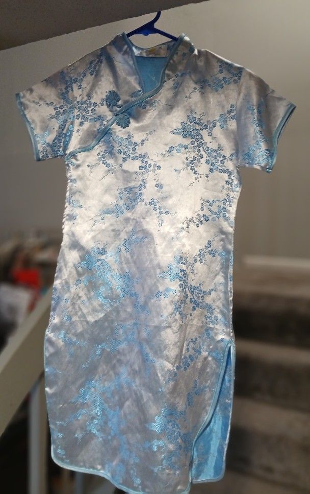 Blue And Silver Cheongsam Dress