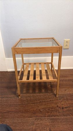 IKEA glass and wood end table or plant stand