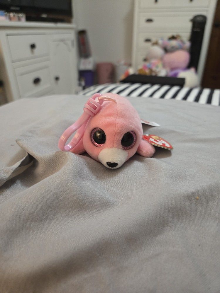 New. Ty. Beanie Boos. Pierre The Pink Seal Keychain.