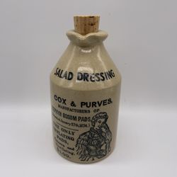 Salad dressing Jug Cox & Purveys Pottery - Manufactures Of Zephyr Bosom Pads. Made In England 
