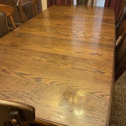  German Solid Oak Table With Extension Insert- With 6 Chairs (leather seats)