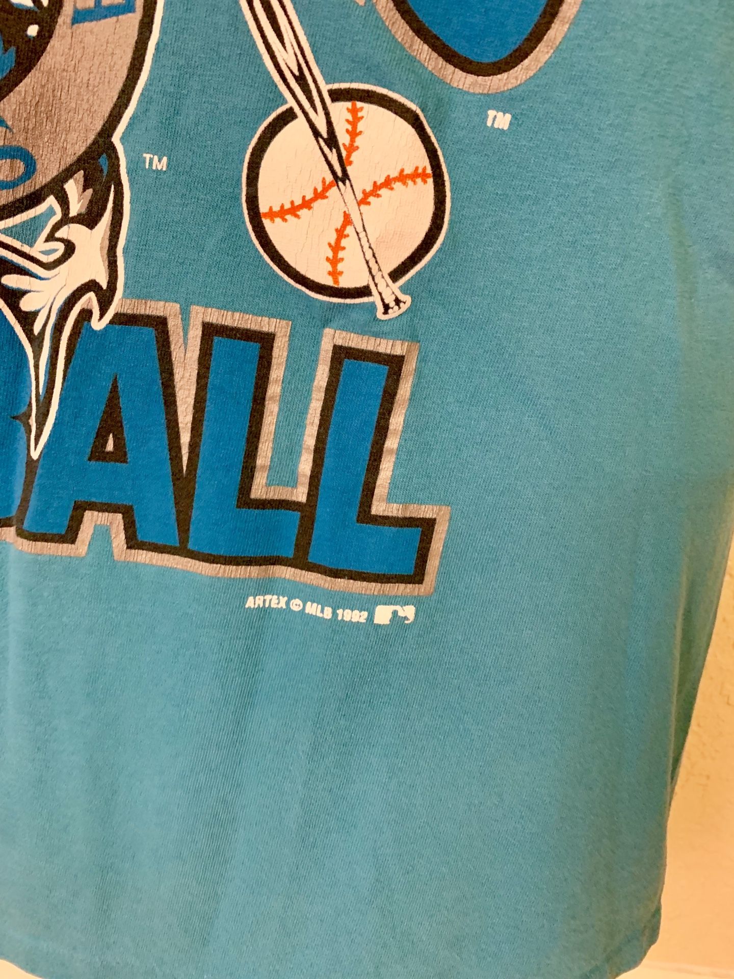 MLB. Vintage 1992 Florida Marlins Baseball Single Stitch T-shirt. Size XL (Fits LG). Good condition. See pics.