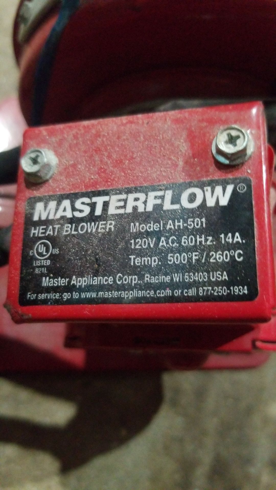 Master Appliance Corp Masterflow Heat Blower 500F 12ov