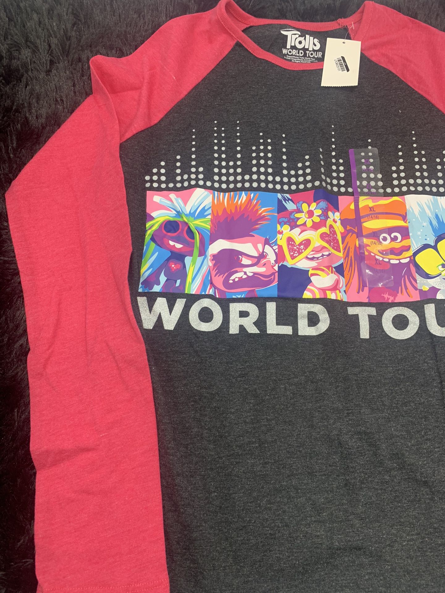 Girls Trolls World Tour Long Sleeve Graphic T-Shirt - Gray/Pink XL 14/16