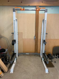 Power Rack, 135 Pounds Of Olympic Weights, Bar, And Bench