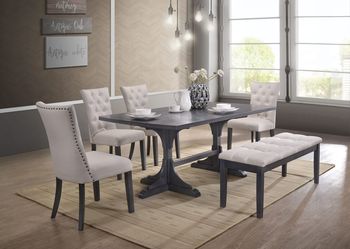 Dining Set - Gray Finish with Beige Linen Upholstery
