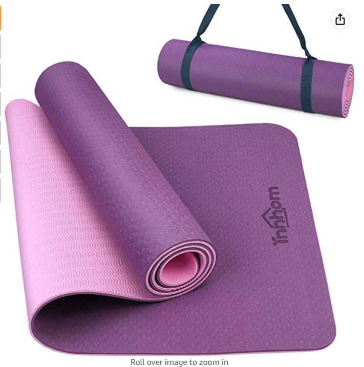 Monnik cliënt hengel Yoga Mat innhom Yoga Mats for Women 1/3 inch Thick Yoga Mat for Men Exercise  Mat Workout Mat for Yoga Pilates Home Gym Yoga Mat Non Slip with Carrying  for Sale in