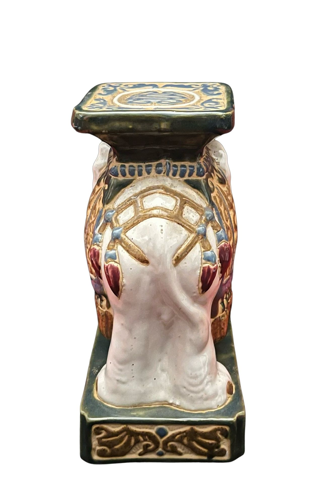 💕 Vintage NEW Small Asian Ceramic Glazed White, Green, Multicolored ELEPHANT Statue, Plant Stand, Bookend 💕