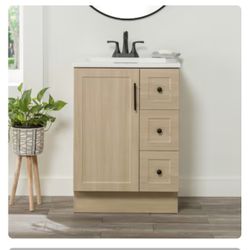 Project Source Davies 24-in Beige Oak Single Sink Bathroom Vanity with White Cultured Marble Top (Fully Assembled)