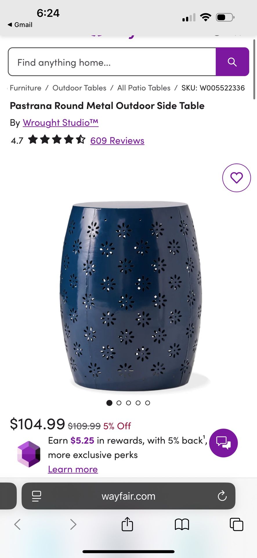 Blue Metal Indoor/Outdoor Side Table