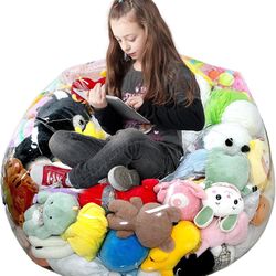 Clear Stuffed Animal Storage Bean Bag Chair Cover for Kids, Extra Large Waterparoof Beanbag Chair Cover with Zipper, PVC Bean Bag Chair for Children P