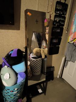 Full-Length Floor Mirrored jewelry cabinet with Dark Wood Frame