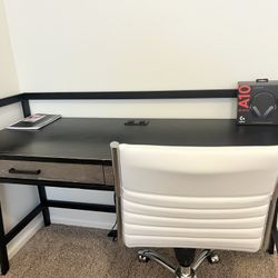 Modern Desk + White Office Chair - Home Office Set