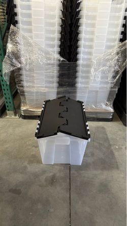 12 Gallon FlipTop Clear Storage Bin with Attached Lid – $7 Each