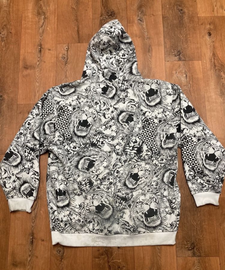 Vintage Beyond the Limit Lions Printed All Over Full Zip Hoodie Mens 4XL Rare
