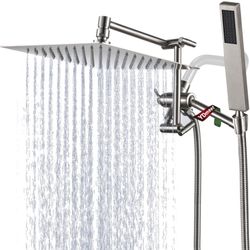 Ydm Metal Rain Shower Head with Handheld Combo, YDmeet 10" Rainfall Shower Head, Stainless Steel Hand Wand, 3 Setting Diverter, Adjustable Extension A