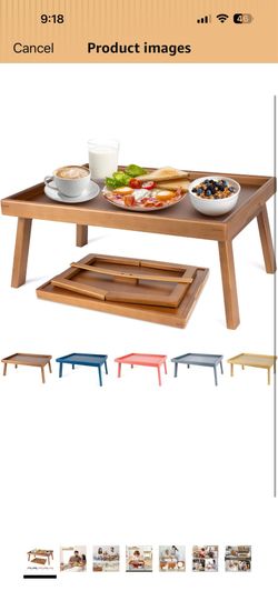 Bamboo Bed Table Tray with Support Bar and Foldable Legs, Breakfast Food Trays Table for Bed Sofa Eating and Laptops, TV Lap Tray Table on Couch (Appl
