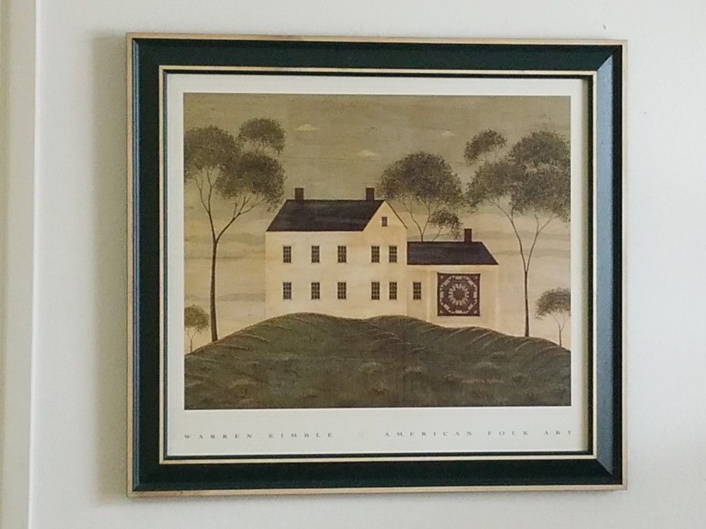 Warren Kimble American Folk Art framed print "House Quilt" in great condition.