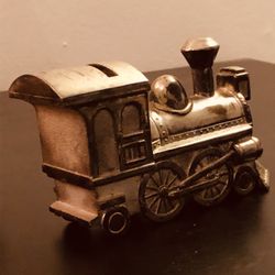 Vintage Silver Model Train Toy Bank 