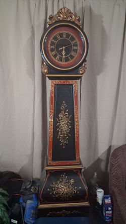 Hand-Painted Grandfather Clock with Storage Cabinet