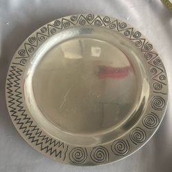 Vintage Wilton Armetale Reggae Round Platter 14” Serving Tray Pewter MCM USA 70s