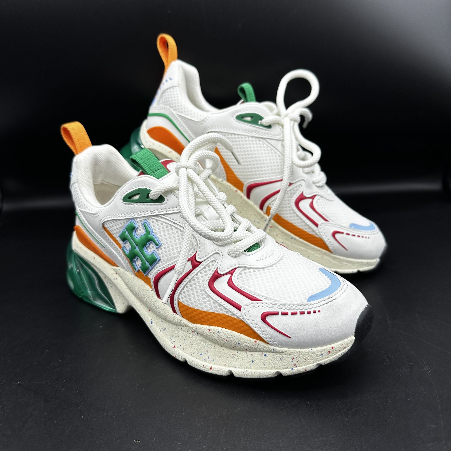 BARELY USED Tory Burch Good Luck Tech White / Multicolor Designer Shoes/Sneakers - Women’s Size 8.5