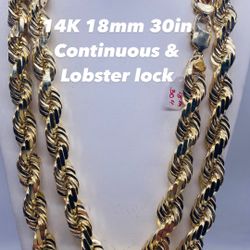 14K 18mm 30in Continuous & Lobster Lock.Brand New.