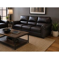 New Genuine Leather 3 Seat Sofa w/ Nailhead Trim – New Open Box – Delivery Available