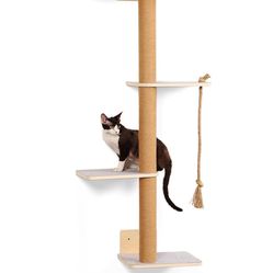 Brandnew Wall Mounted Cat Tree,50 Inch Tall Wall Cat Tree,4 Tier Cat Climbing Wall Shelves with Scratcher Post for Indoor Cats Activity,Cat Wall Furni