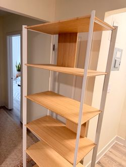 5-Tier Bamboo and White Metal Bookshelf Ikea