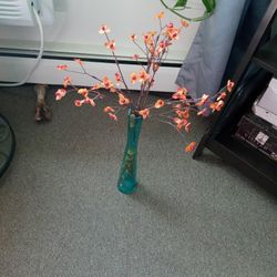 Green Glass Vase With Flowers