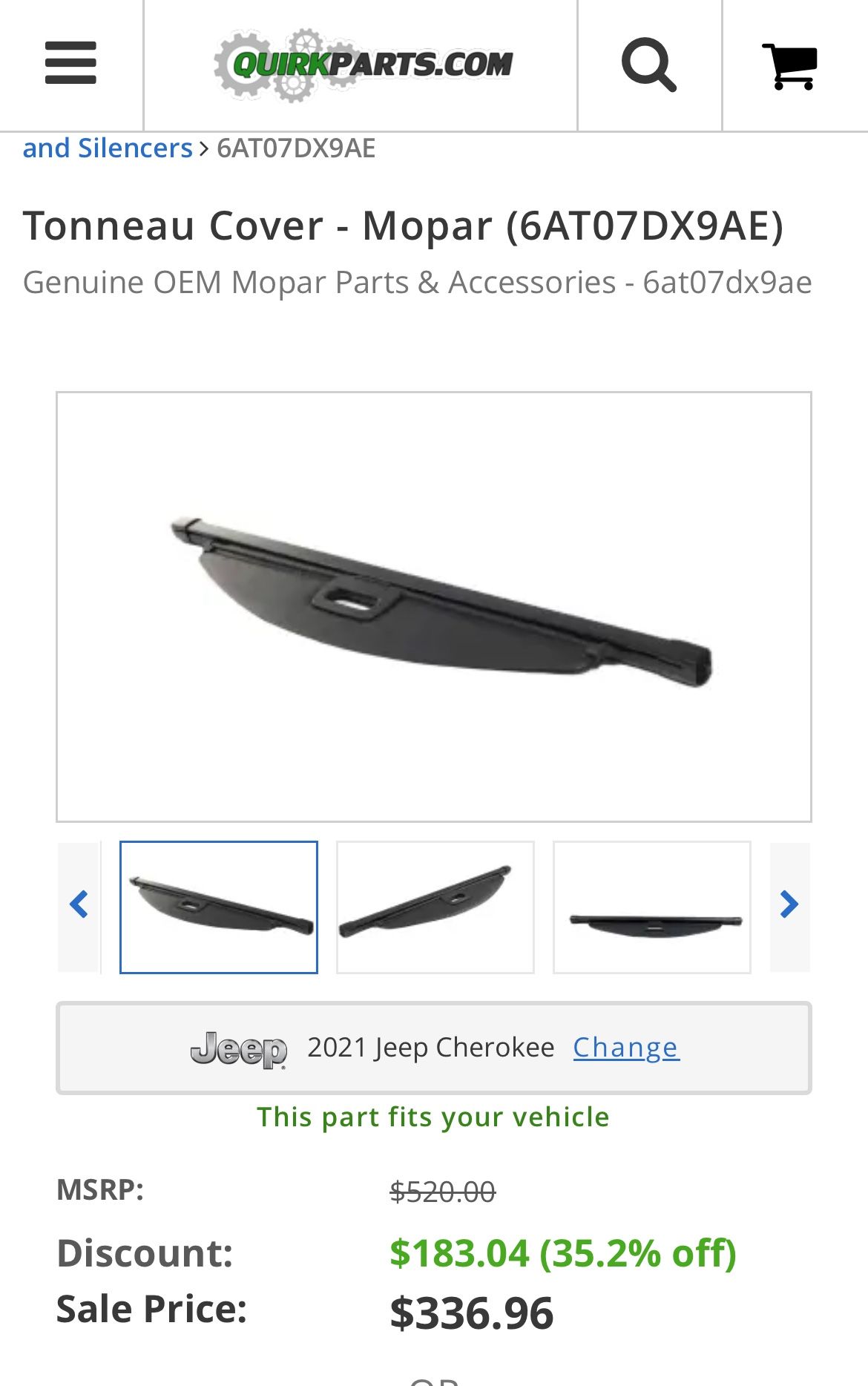 NEW Cargo Cover Jeep Cherokee 2019-2023