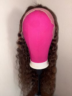 30 Inch Chocolate Brown Deep Wave 13X6 Lace Front Wigs Human Hair Brown Curly HD Lace Frontal Wig Human Hair Pre Plucked for Women, 220 Density Gluele