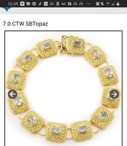 New! Gorgeous Women's 18K Yellow Gold Over Solid Sterling Silver Swiss Blue Topaz 7 Inch Designer Bracelet