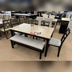 New 6 Piece Dining Table Set With 4 Chairs And Bench Included 