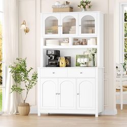 72" Kitchen Pantry Storage Cabinet, Kitchen Hutch Food Pantry Cabinet with Microwave Stand, Kitchen Pantry Hunch Cabinet with Storage and Adjustable S