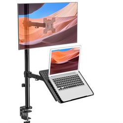 Laptop And Monitor Stand Mount. 32” High Plus Keyboard Riser