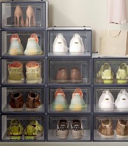Stackable Clear Shoe Storage Boxes Set