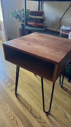 Mid-Century Modern Wood Side Table with Hairpin Legs