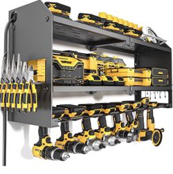 Power Tool Organizer with Charging Station Wall Mount, Cordless Drill and Battery Holder for Garage Organization, Electric Tools Storage Rack Build in