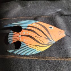 Vintage Hand Carved Hand Painted Wooden Tropical Fish Brooch 3"x2"