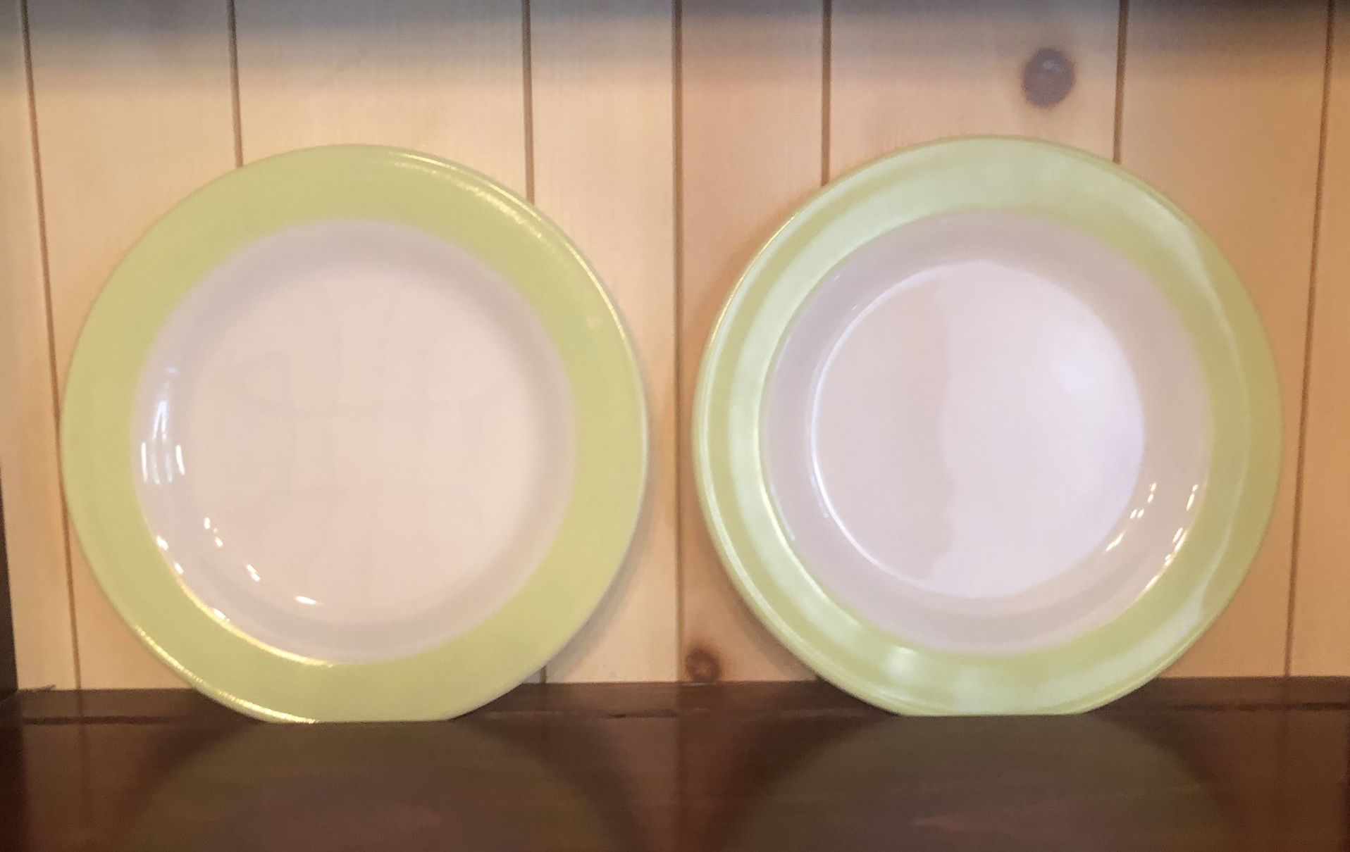 5 Vintage Pyrex Milk Glass Plates In 2 Sizes Lime Green Band