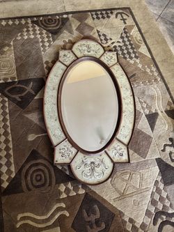 Large mirror with reverse glass painting frame from Peru