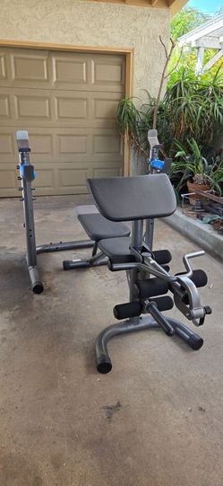 Workout Bench and Barbell Rack - $199