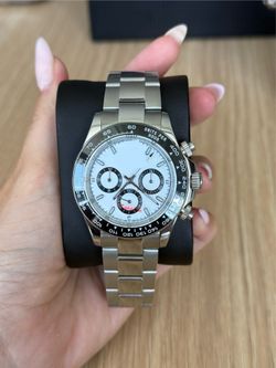MEN LUXURY WATCH SILVER WHITE AND BLACK CHRONOGRAPH