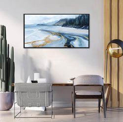 Blue and Gold Abstract Wall Art 20x40